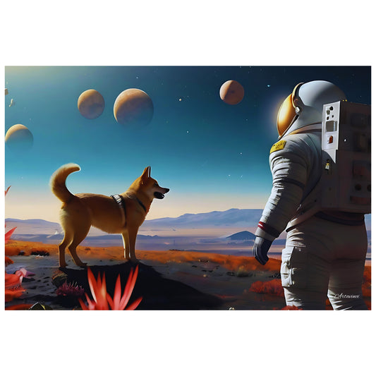 Astronaut with his Dog on Mars Canvas Art Print