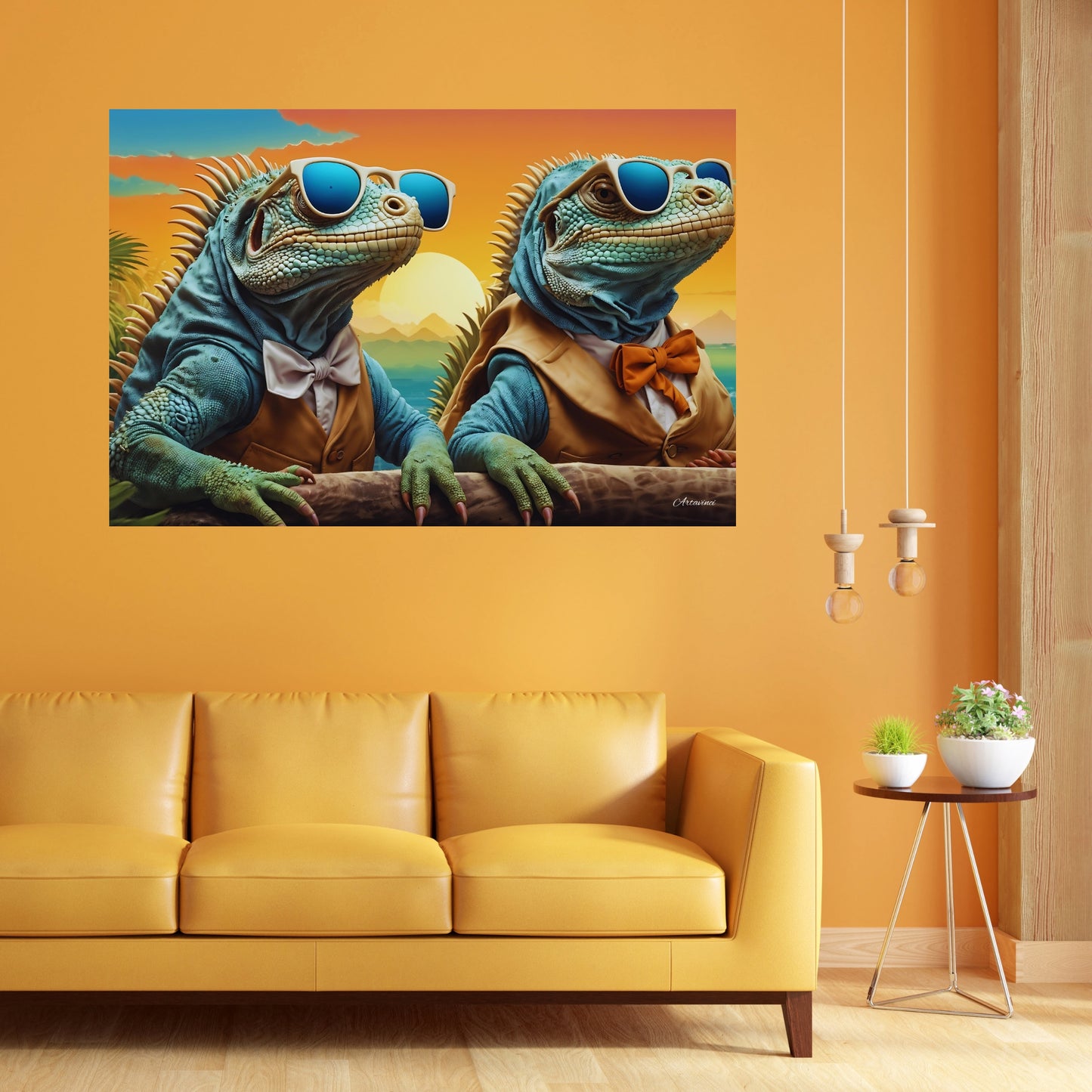 Two Modern Iguana Wearing Sunglasses Canvas Art