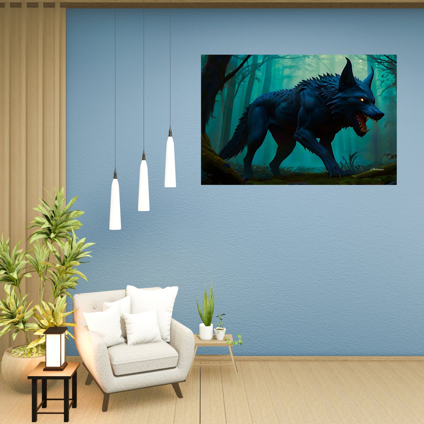 Scary Stalking Black Wolf Canvas Art