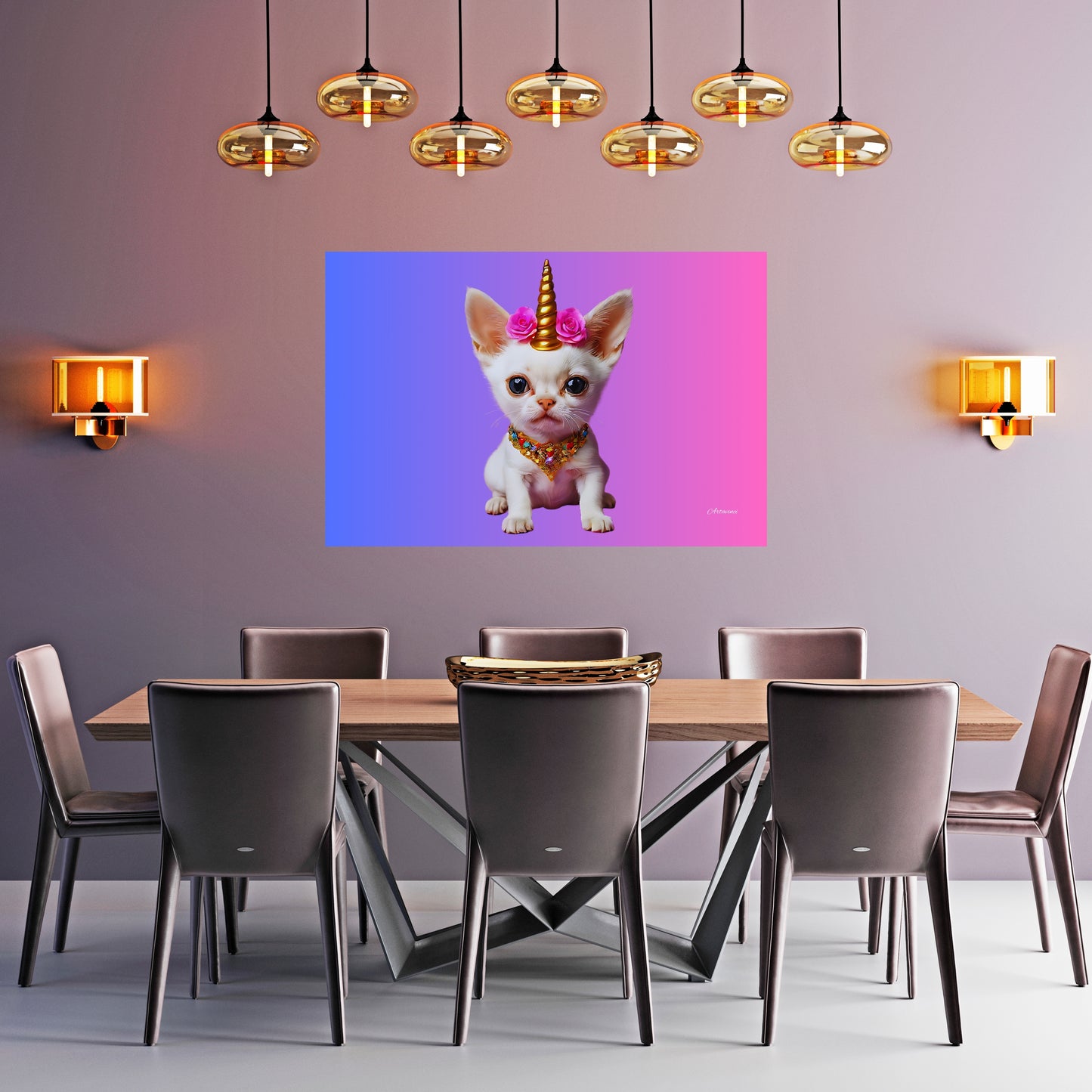 White Cat Unicorn Canvas Wall Art