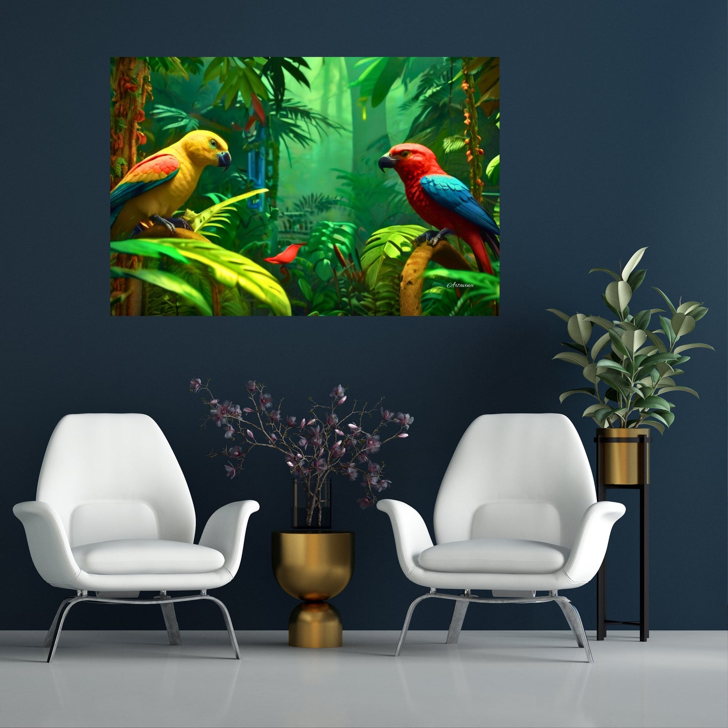 Forest Parrots Canvas Wall Art