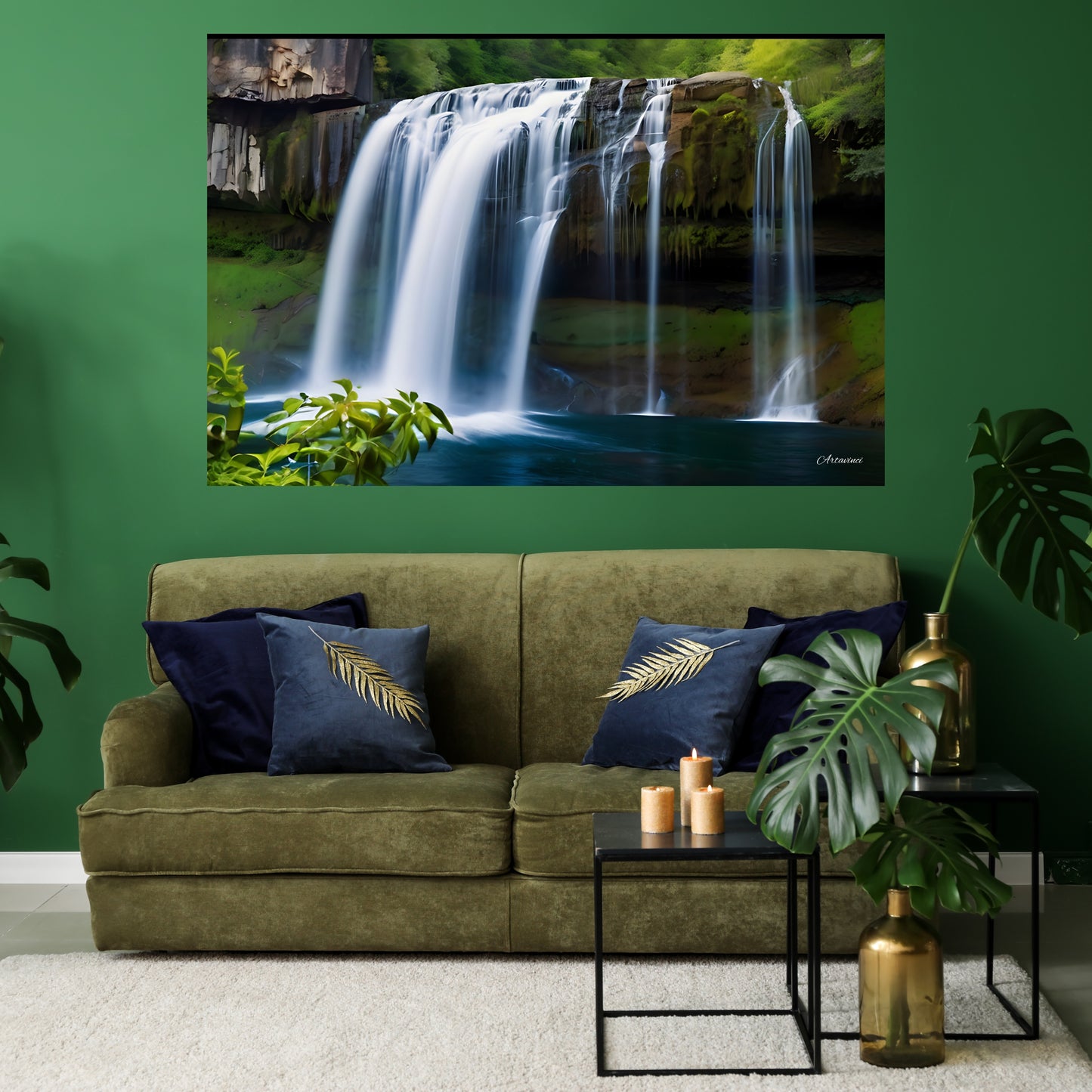 Waterfall in The Forest Canvas Wall Art