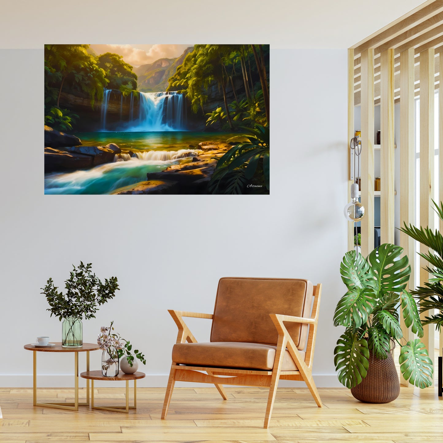 Nature Waterfall Forest Paradise Canvas Wall Art Picture Framed Print