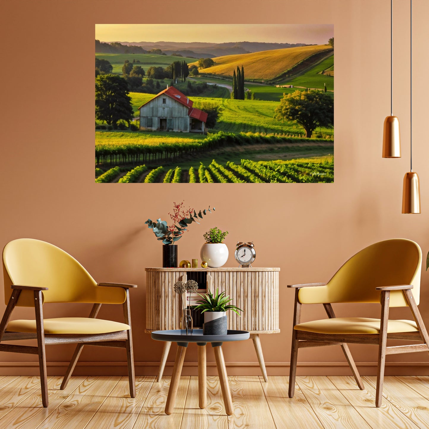 House in Countryside Vineyard Landscape Canvas Wall Art