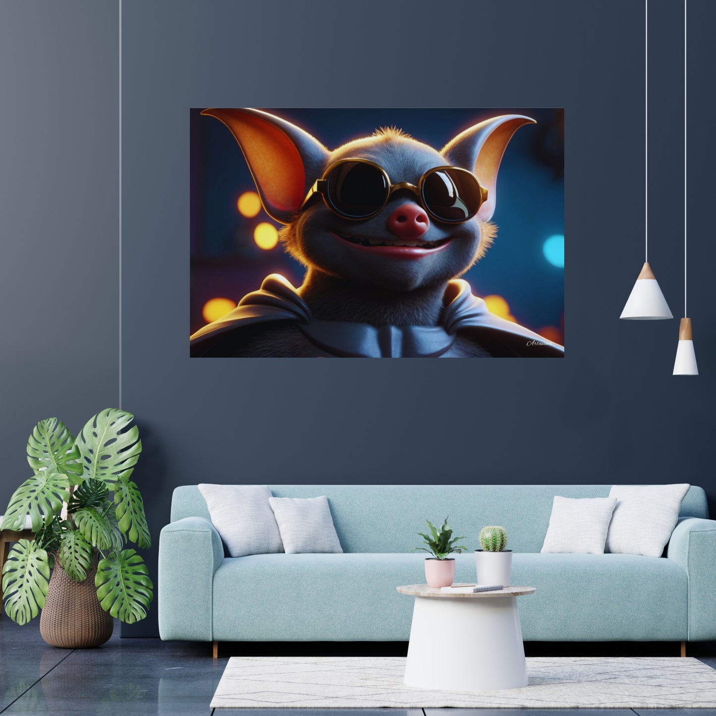 Adorable Bat In Futuristic Sunglasses Canvas Art