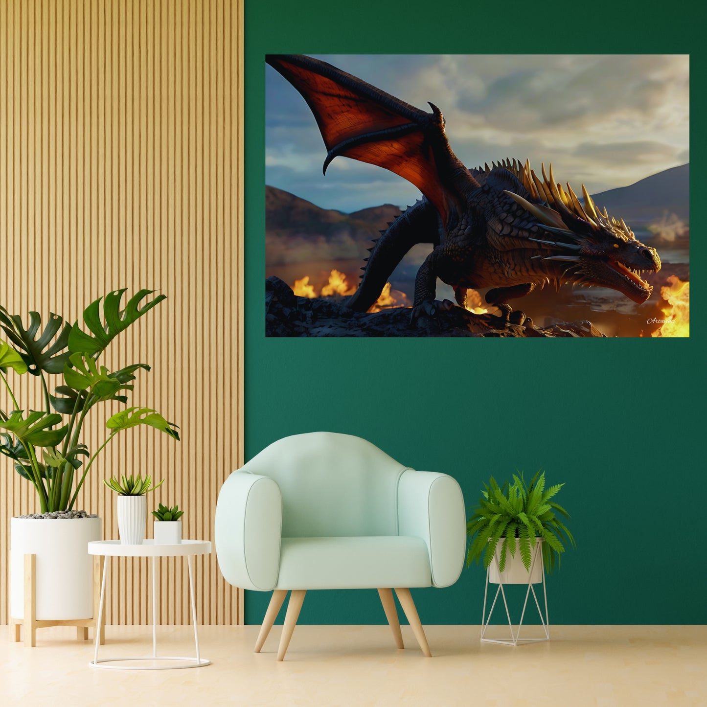 Discover the Majesty of the Flaming Dragon Canvas Art