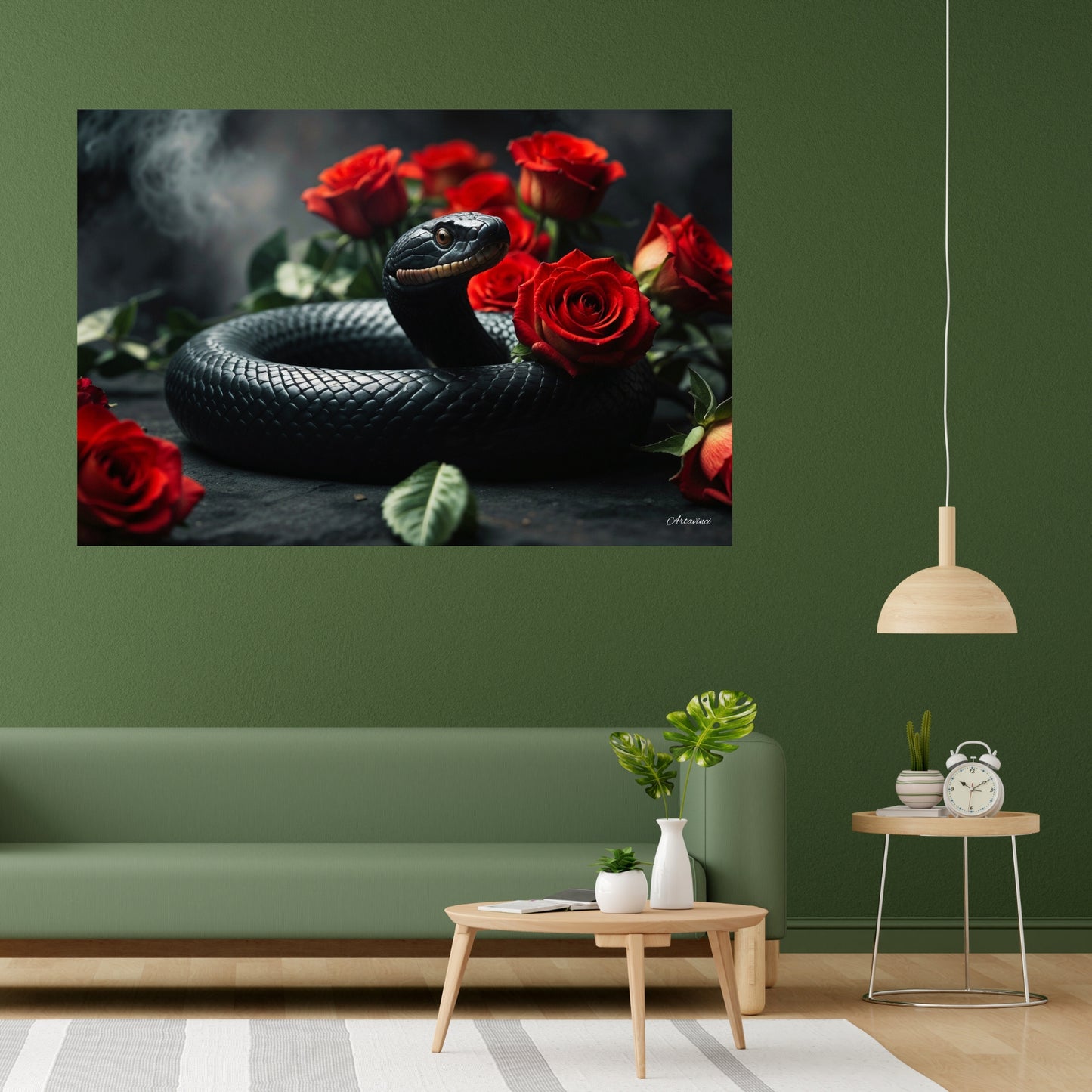 Black Snake Love Roses Canvas Art Print