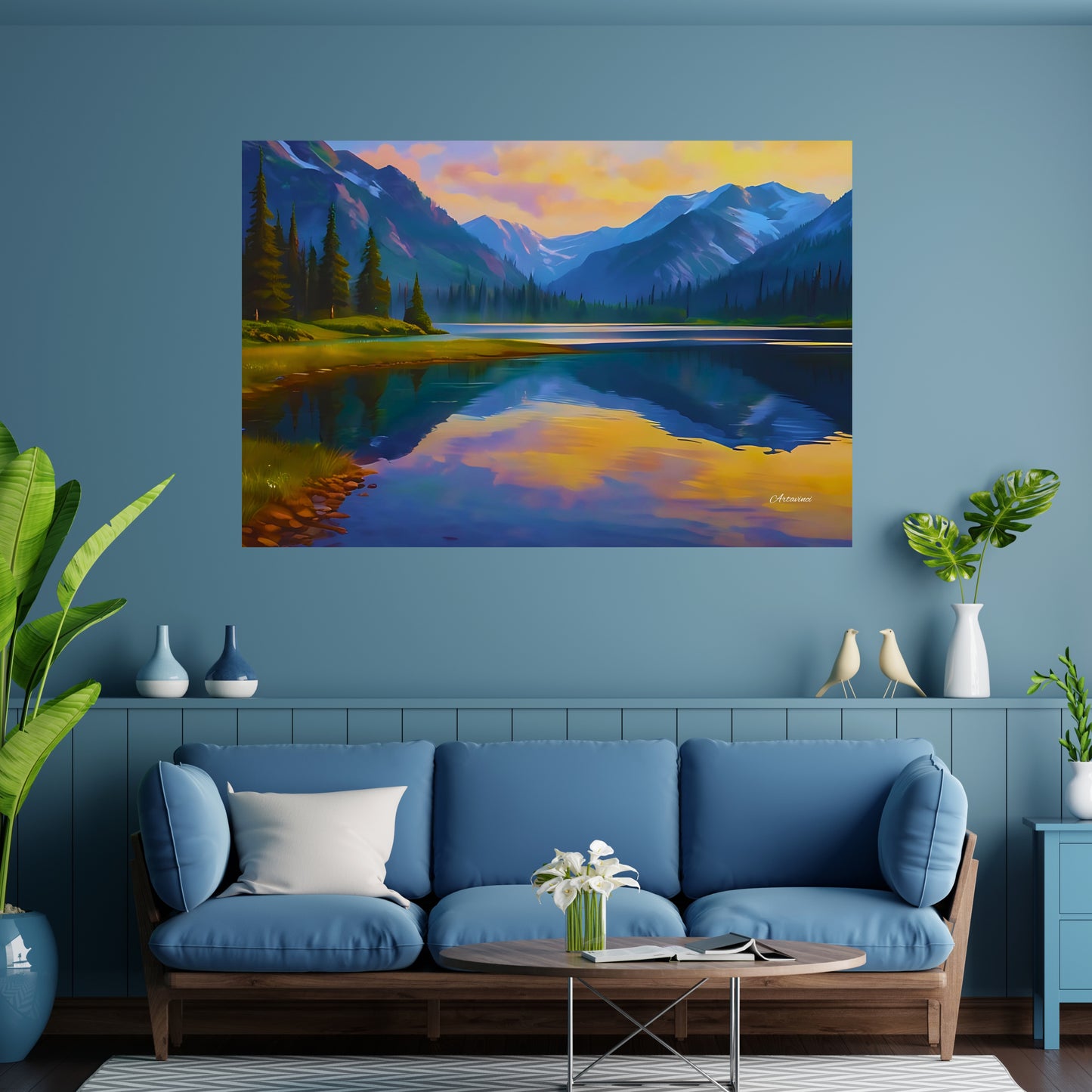 Mountain lake landscape canvas art