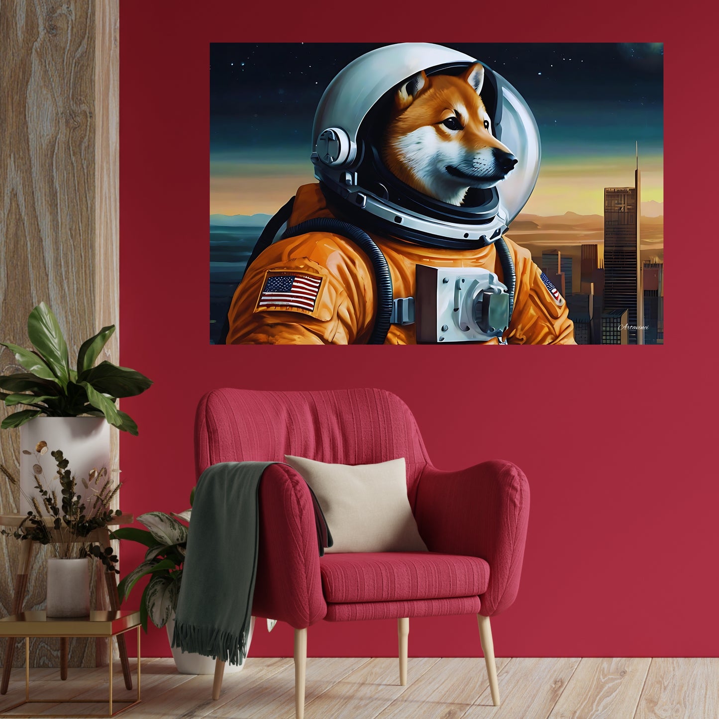 Shiba Inu Astronaut Canvas Art