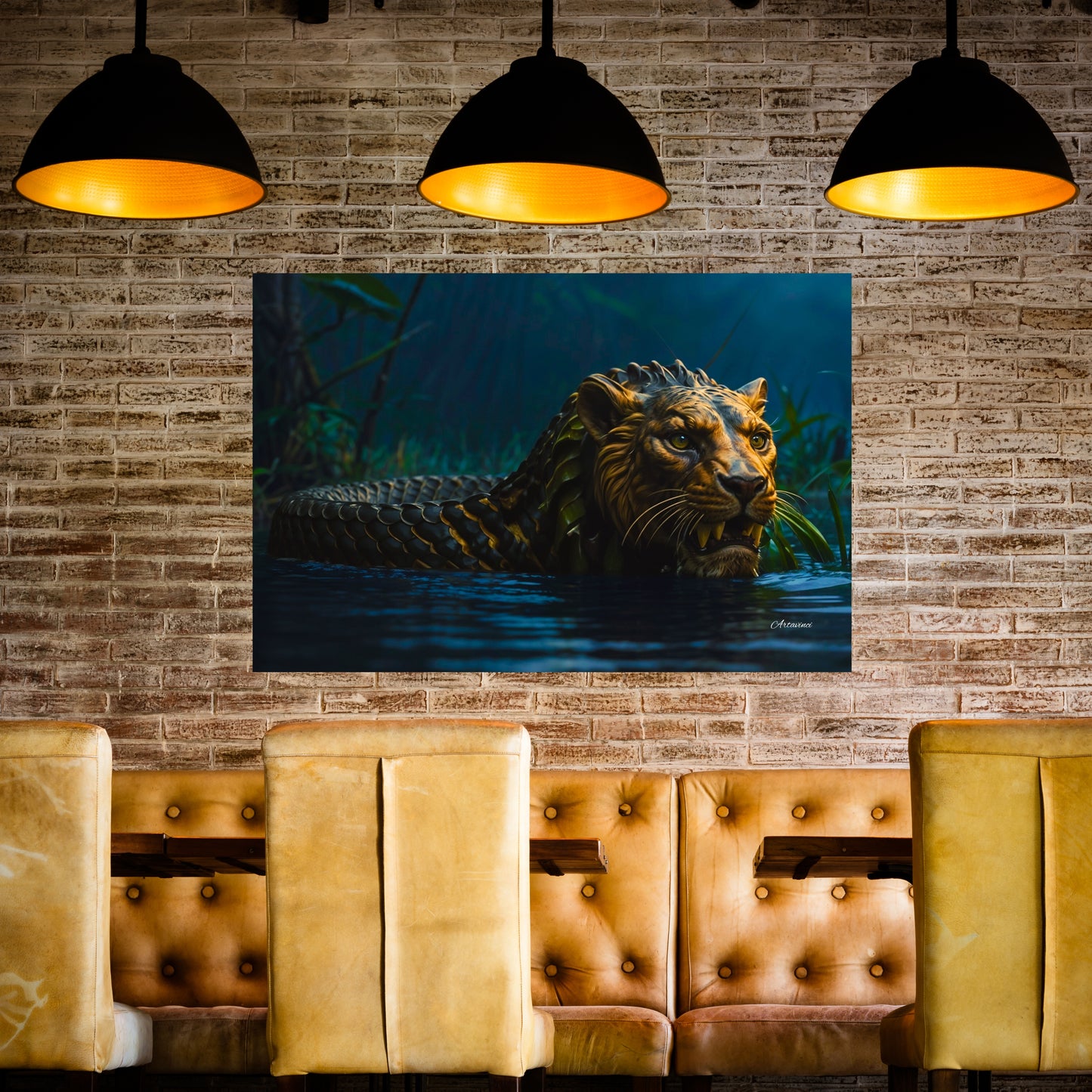 Lion Head Anaconda Body Canvas Art Print