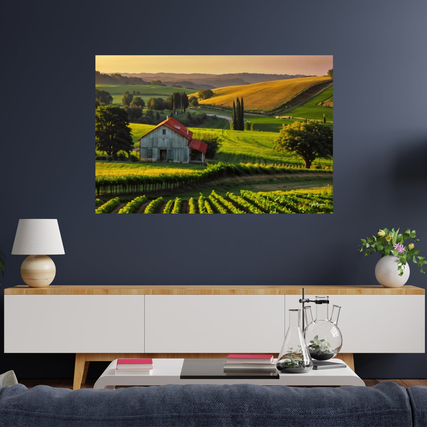 House in Countryside Vineyard Landscape Canvas Wall Art