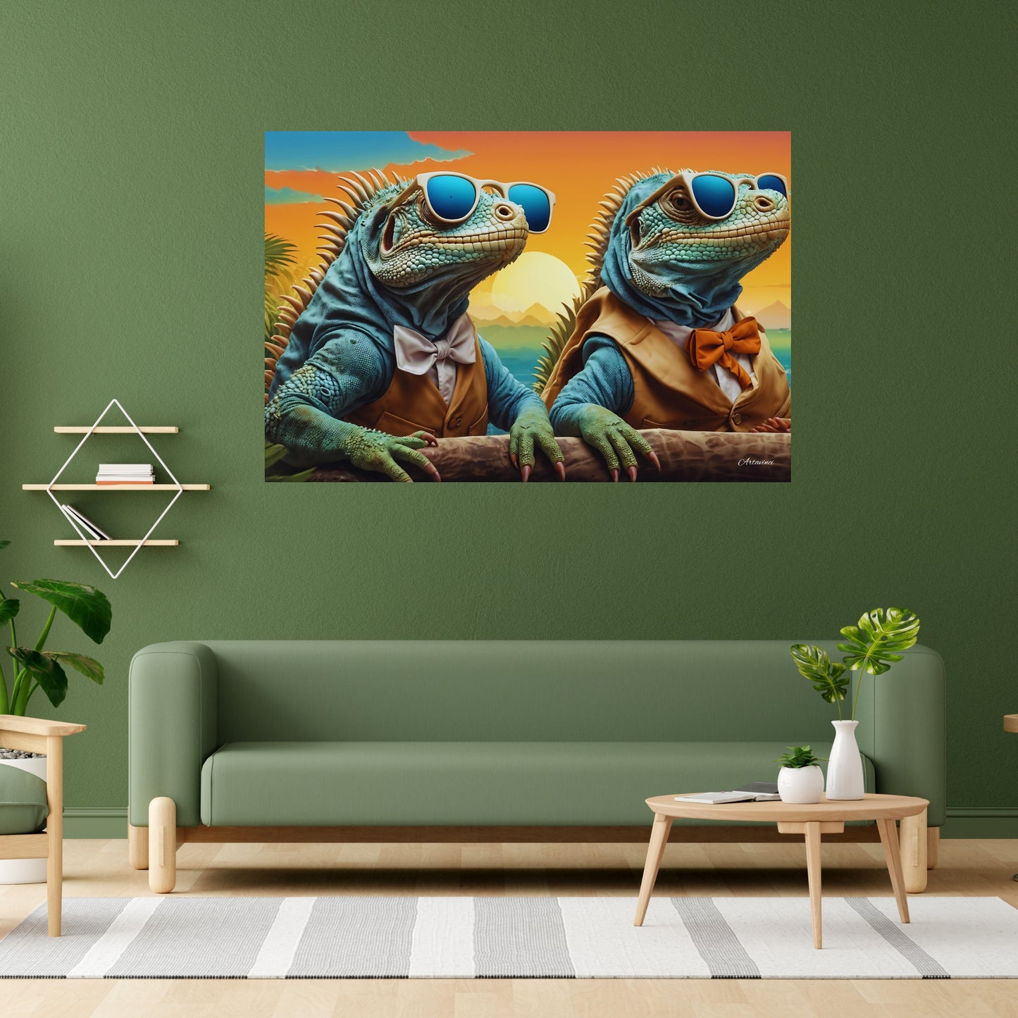 Two Modern Iguana Wearing Sunglasses Canvas Art