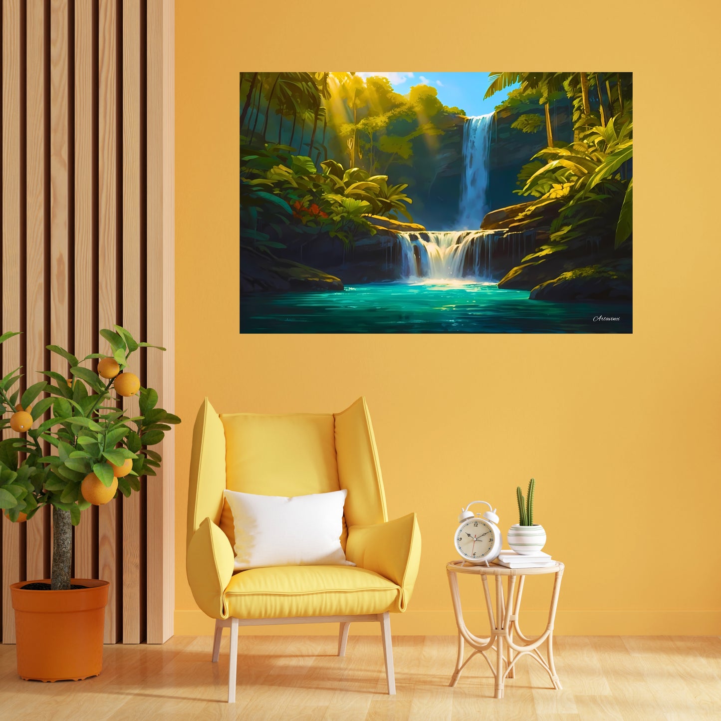 Green Forest Waterfall Canvas Art Print