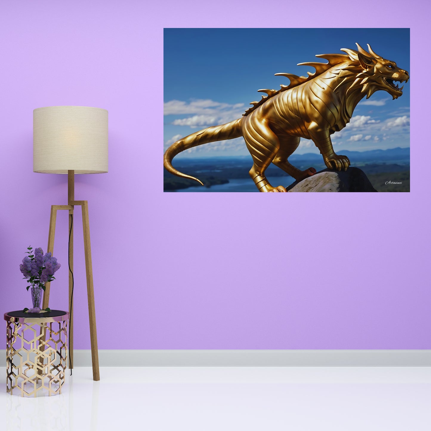 Golden Lion Dragon Mythical Creature Canvas Art Print