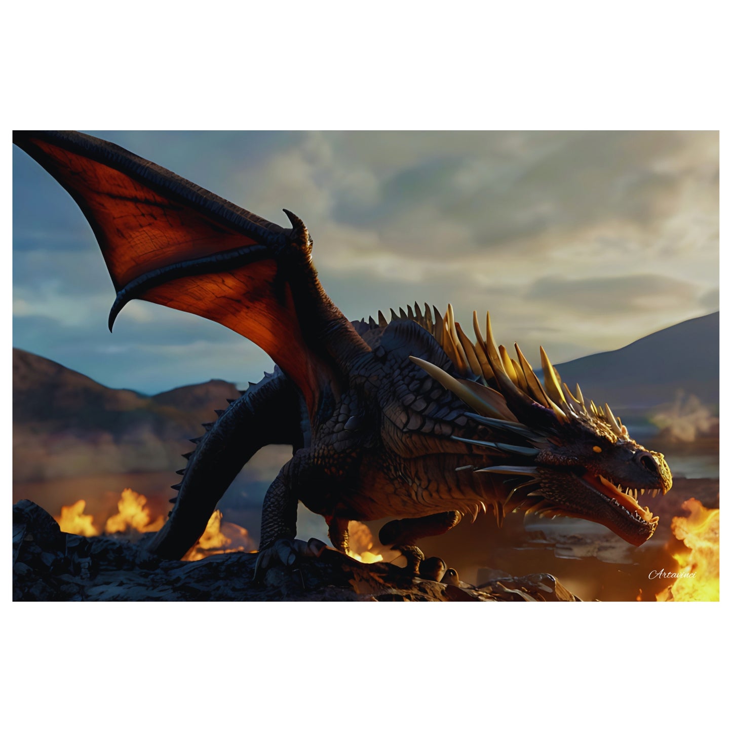 Discover the Majesty of the Flaming Dragon Canvas Art