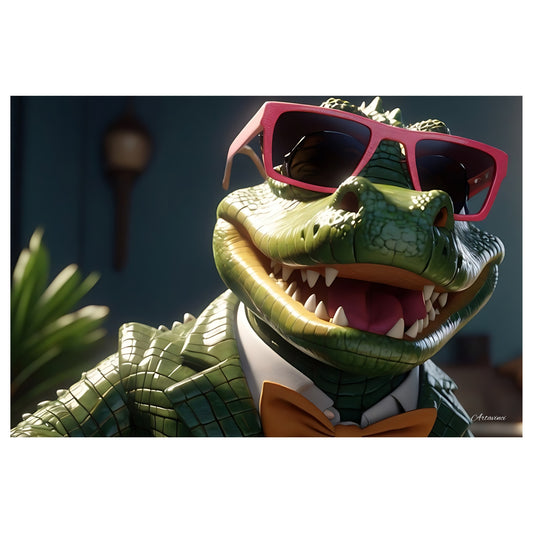 Crocodile in a Suit and Sunglasses Canvas Art