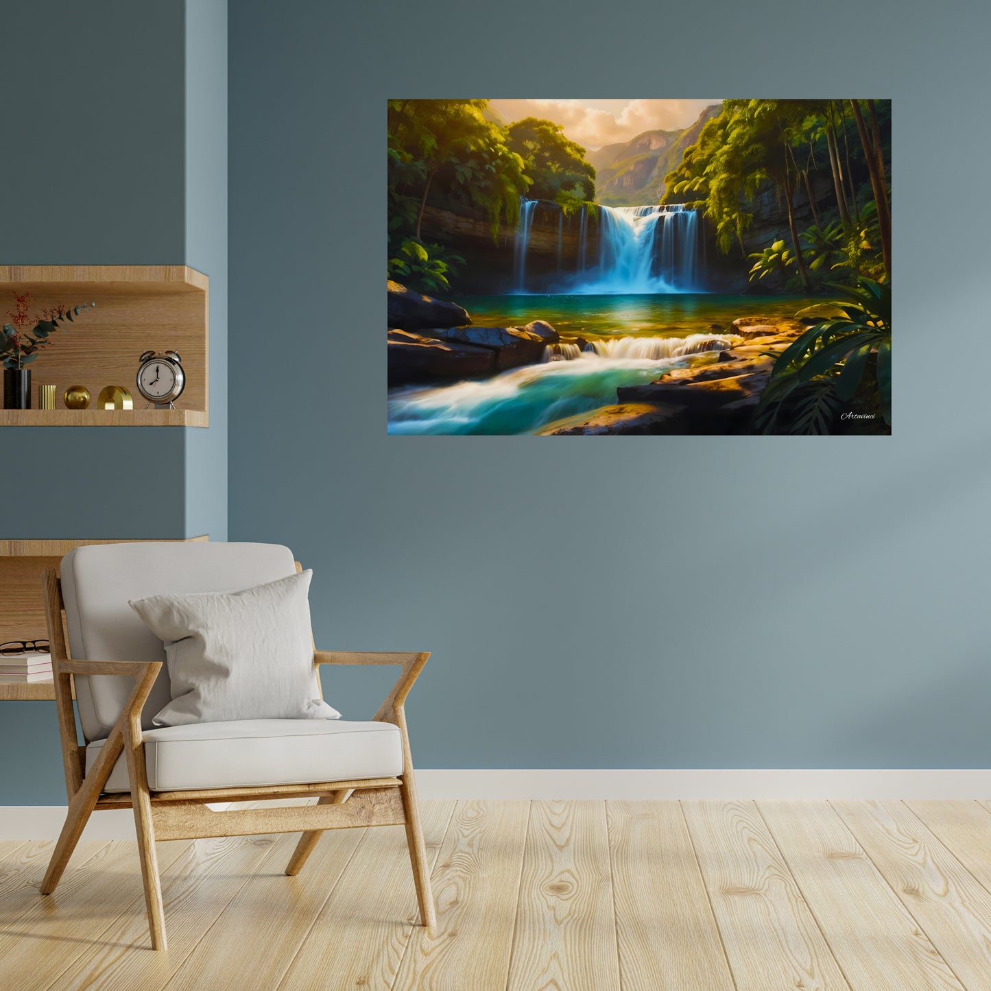 Nature Waterfall Forest Paradise Canvas Wall Art Picture Framed Print