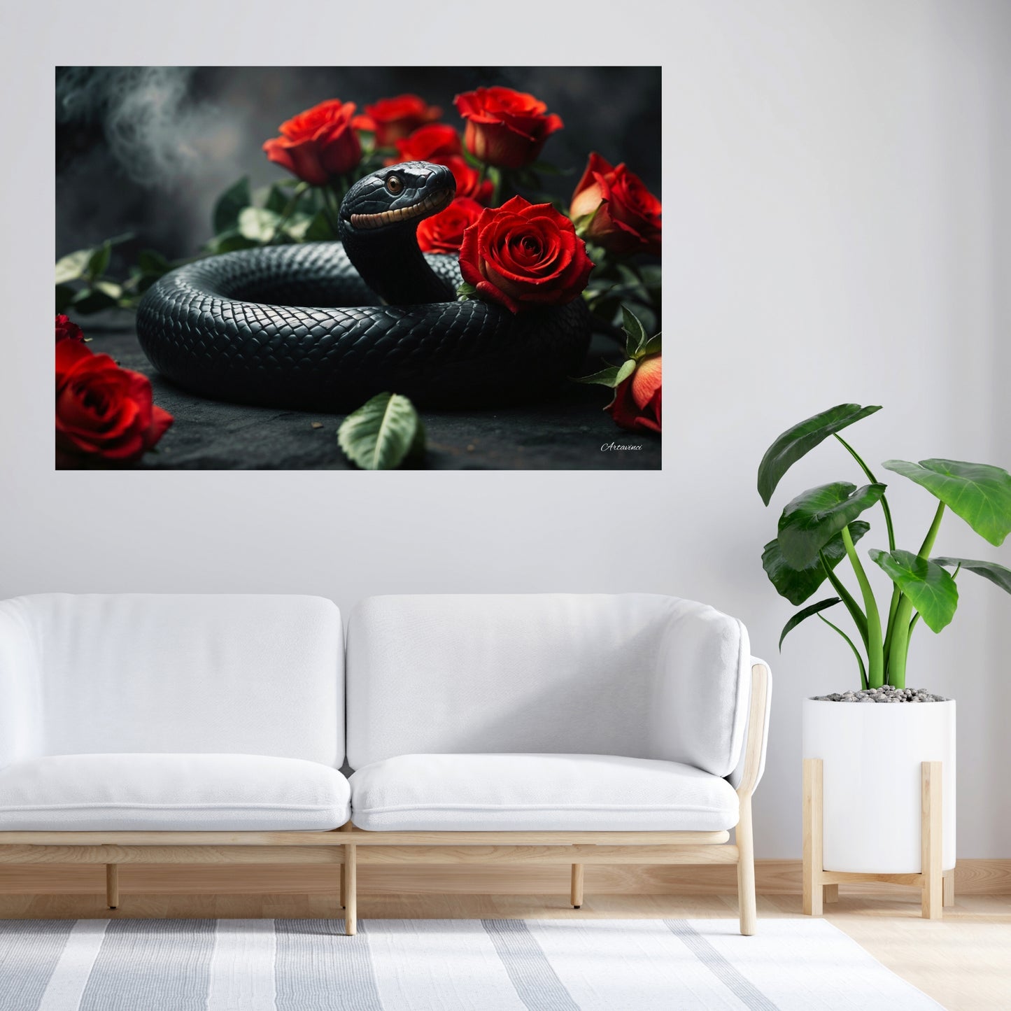 Black Snake Love Roses Canvas Art Print