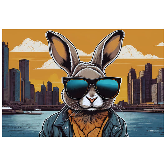 Funny Cartoon Rabbit in Sunglasses Canvas Art