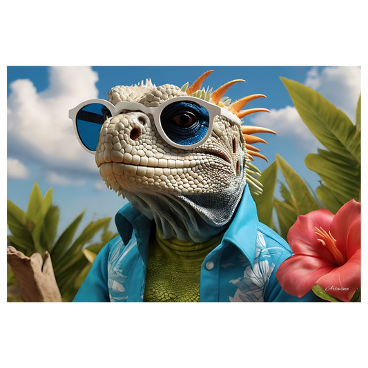 Cute  Iguana with Sunglasses Canvas Art