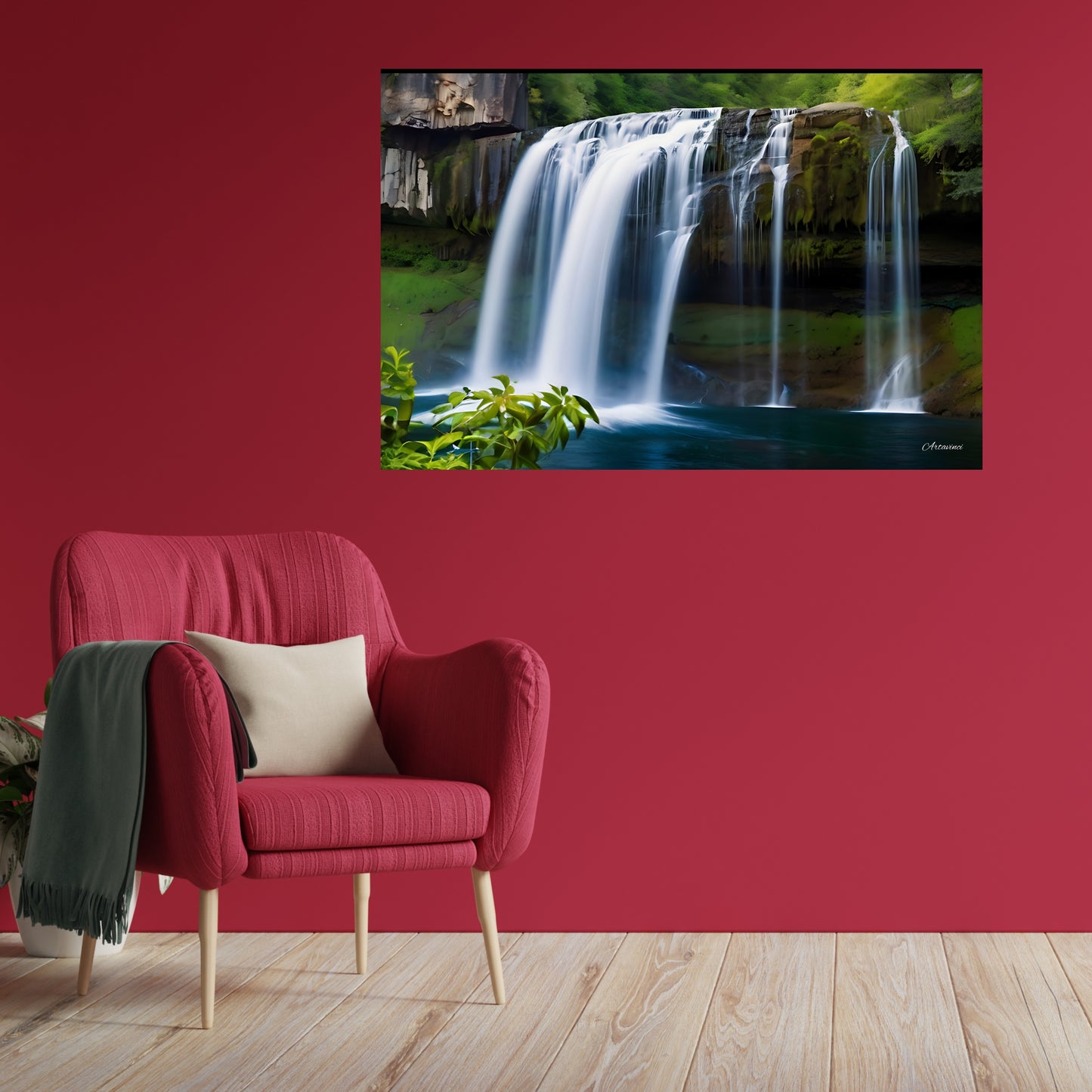 Waterfall in The Forest Canvas Wall Art