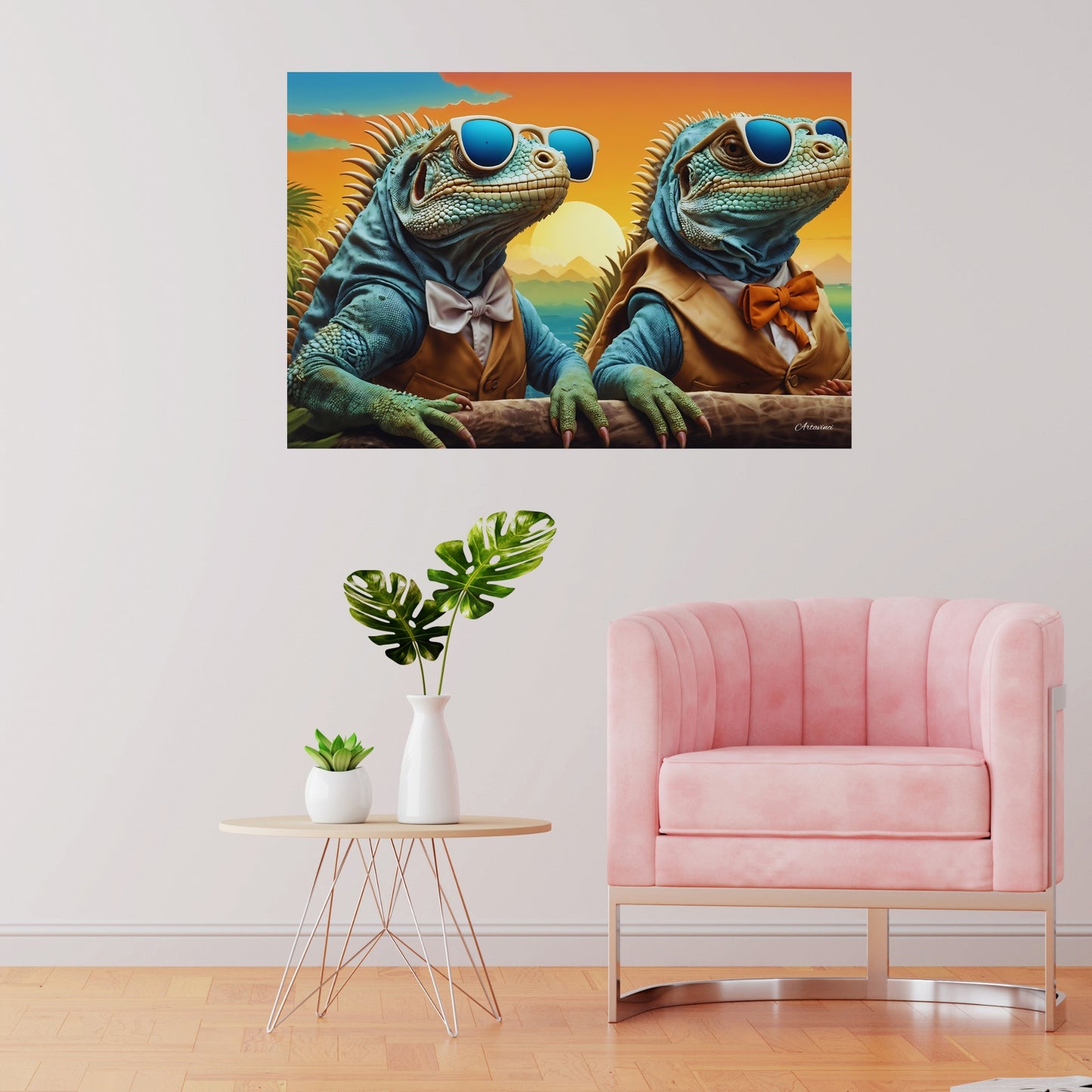 Two Modern Iguana Wearing Sunglasses Canvas Art