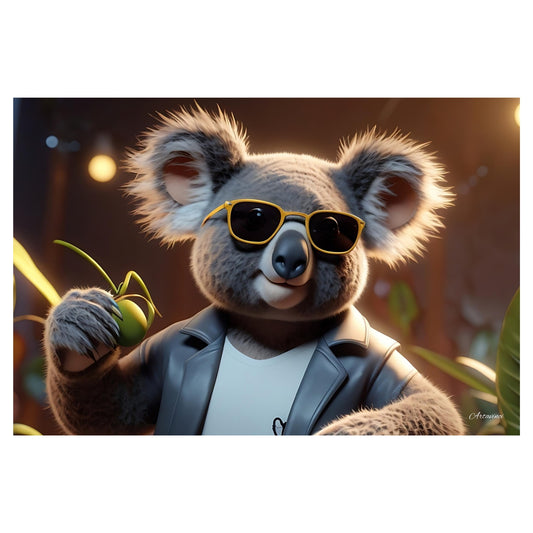 Cute Koala Bear in Sunglasses and Grey Jacket Canvas Art