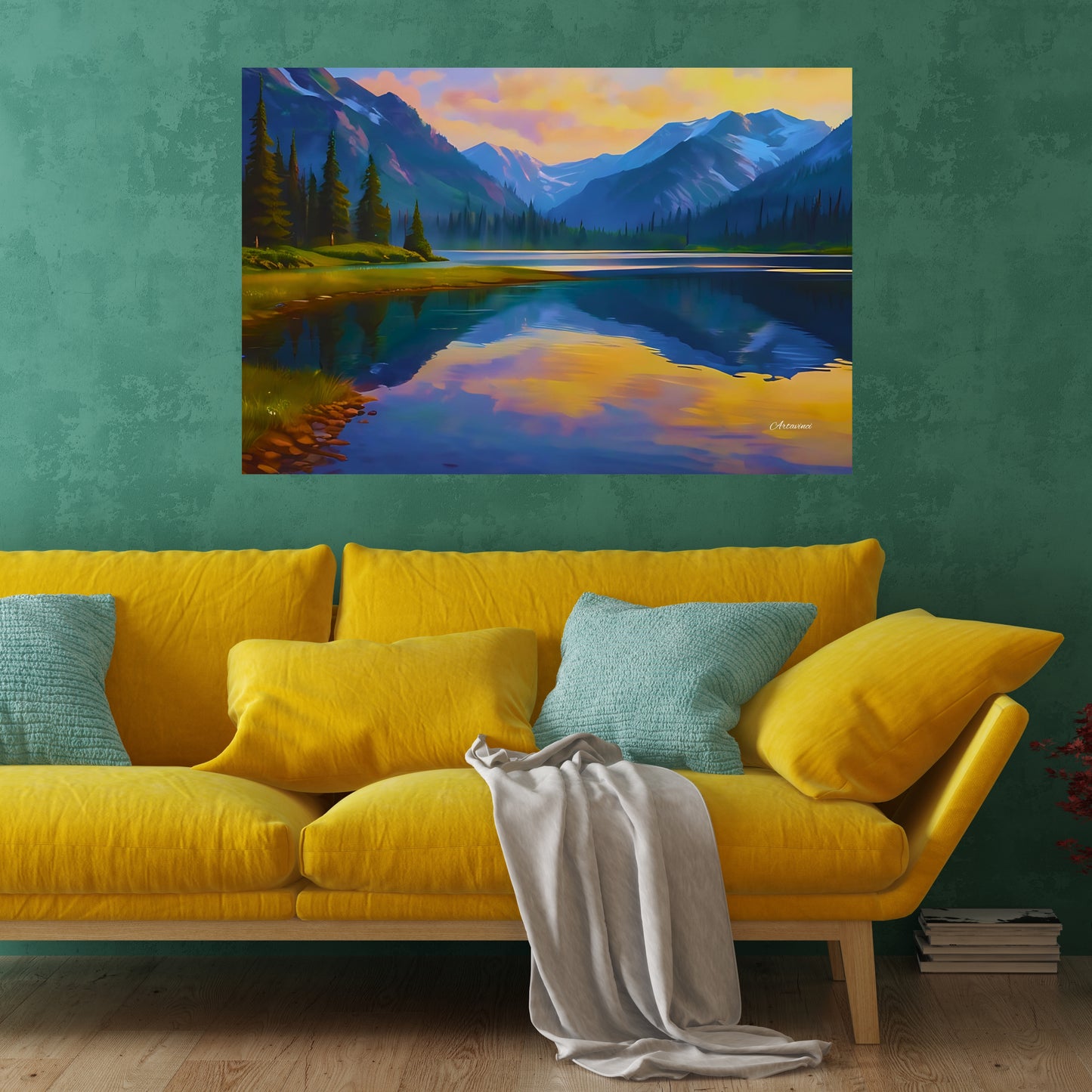 Mountain lake landscape canvas art