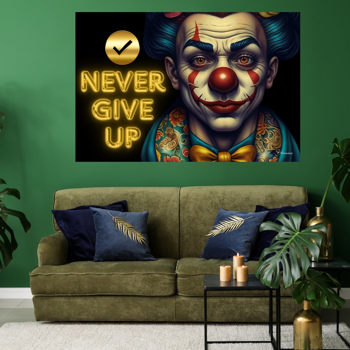 Never Give Up Clown Canvas Wall Art Print