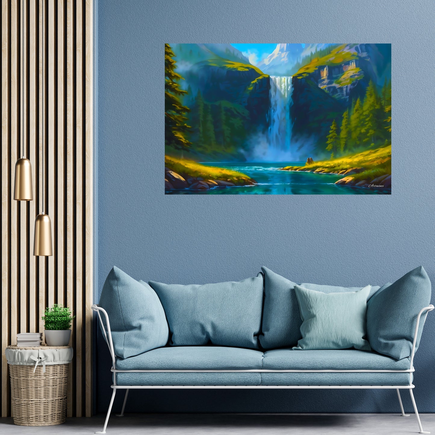 Nature Waterfall Mountain River Paradise Canvas Wall Art Picture Framed Print