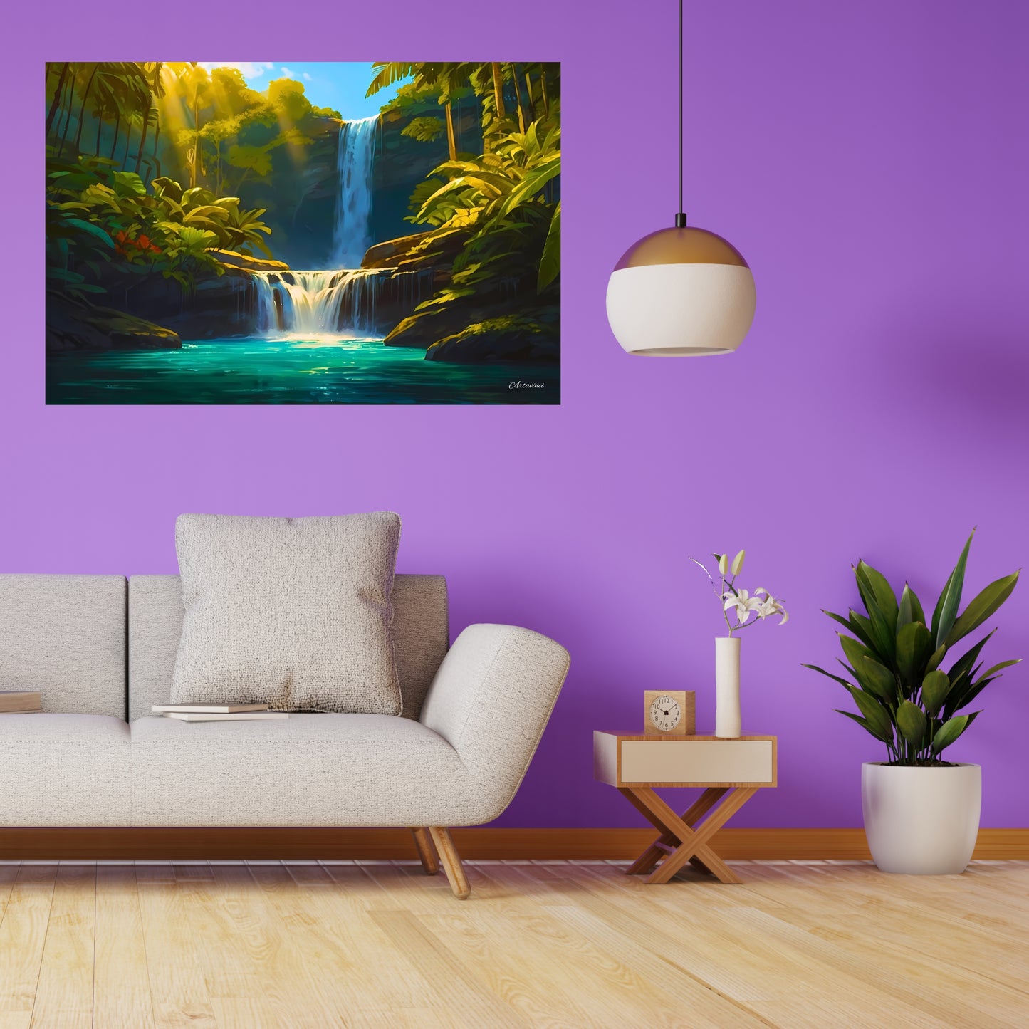 Green Forest Waterfall Canvas Art Print