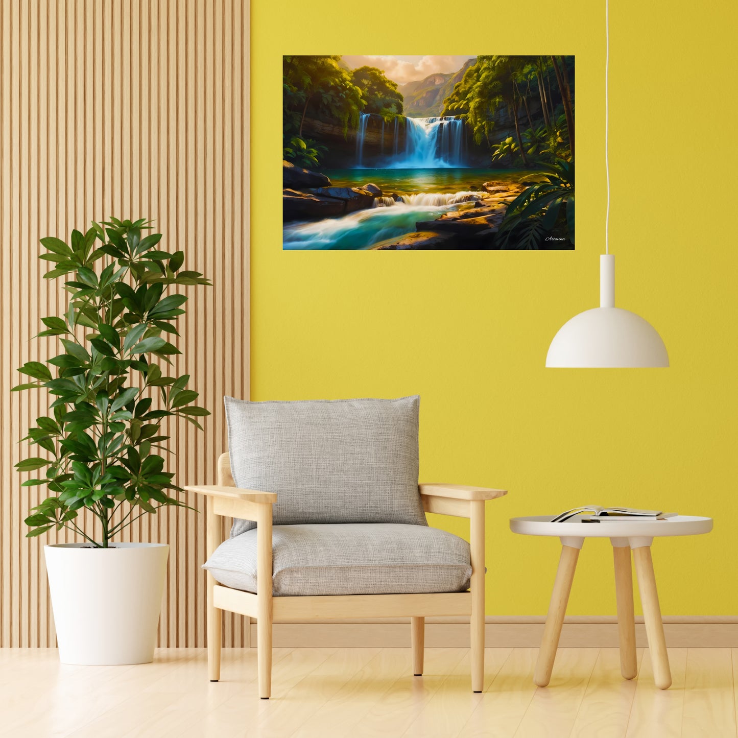 Nature Waterfall Forest Paradise Canvas Wall Art Picture Framed Print