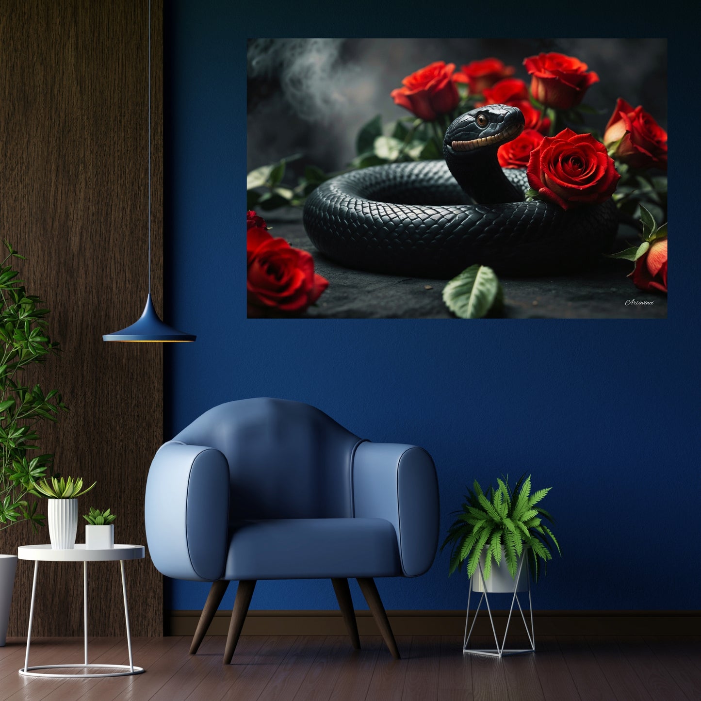 Black Snake Love Roses Canvas Art Print