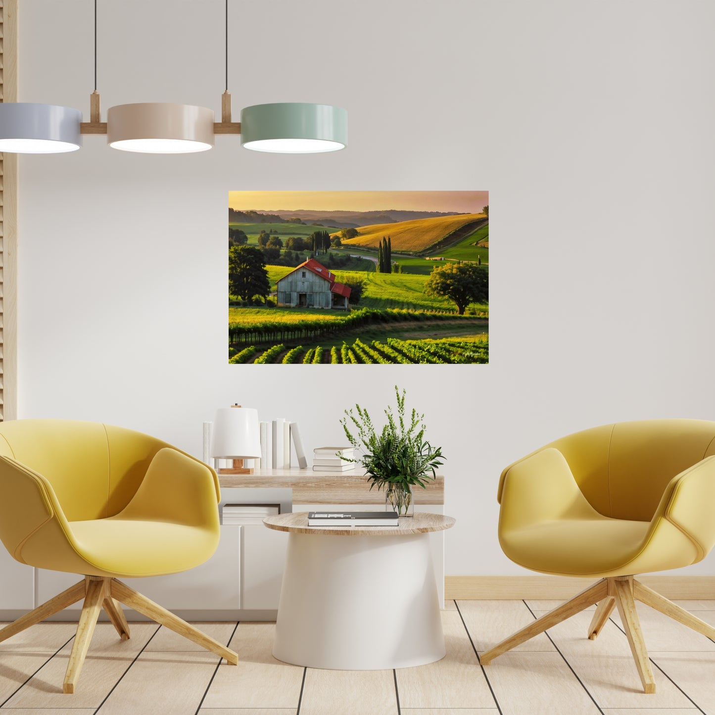 House in Countryside Vineyard Landscape Canvas Wall Art