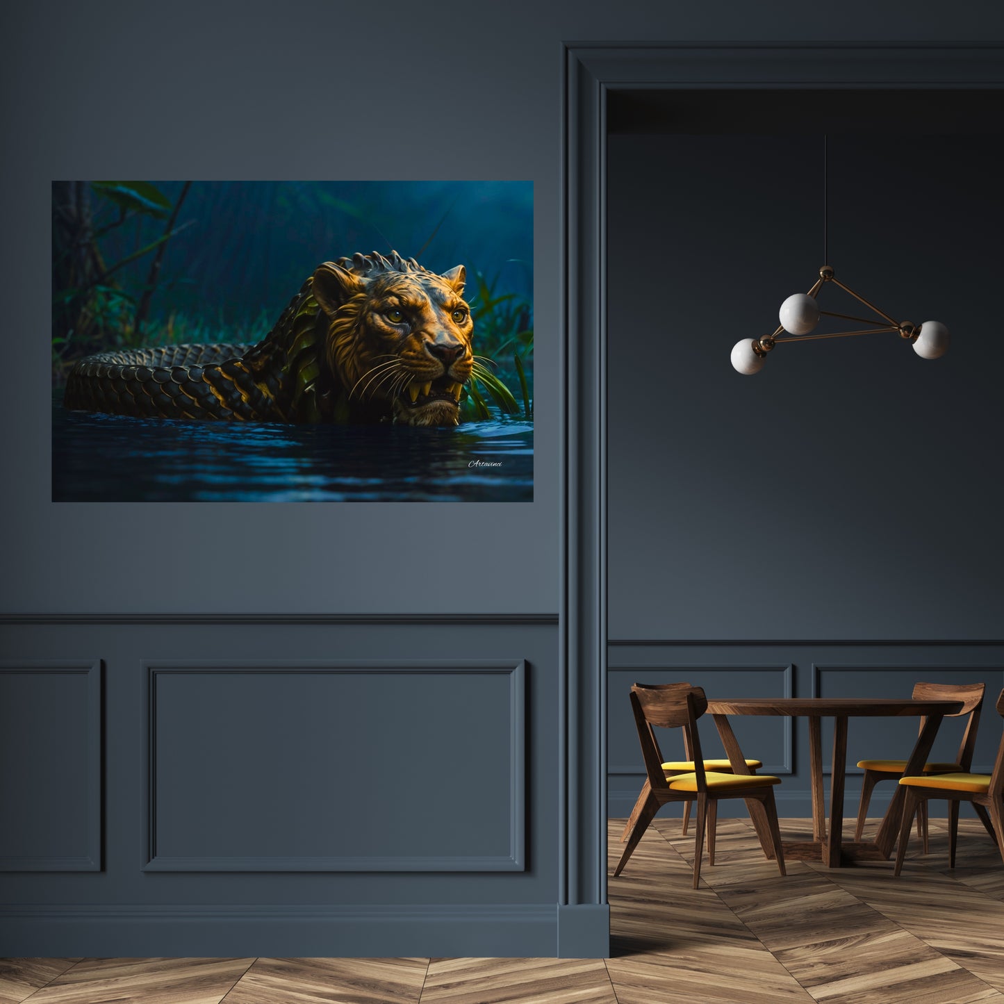 Lion Head Anaconda Body Canvas Art Print