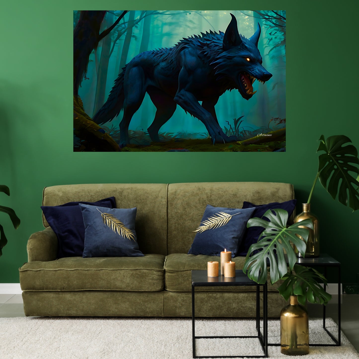 Scary Stalking Black Wolf Canvas Art