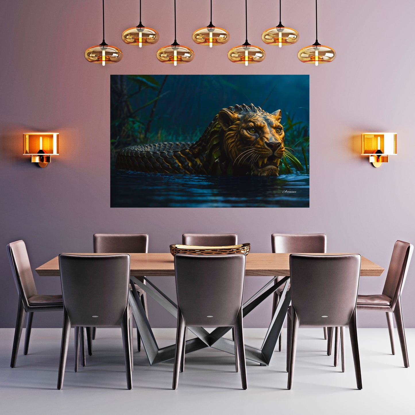 Lion Head Anaconda Body Canvas Art Print