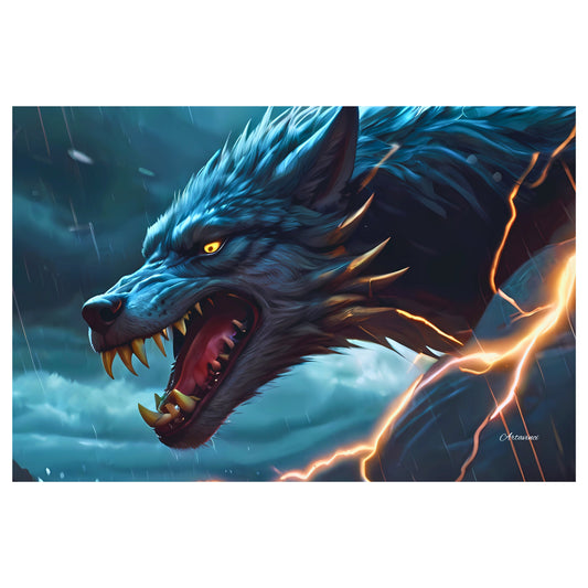 Scary Black Wolf with Lightning Powers Canvas Art