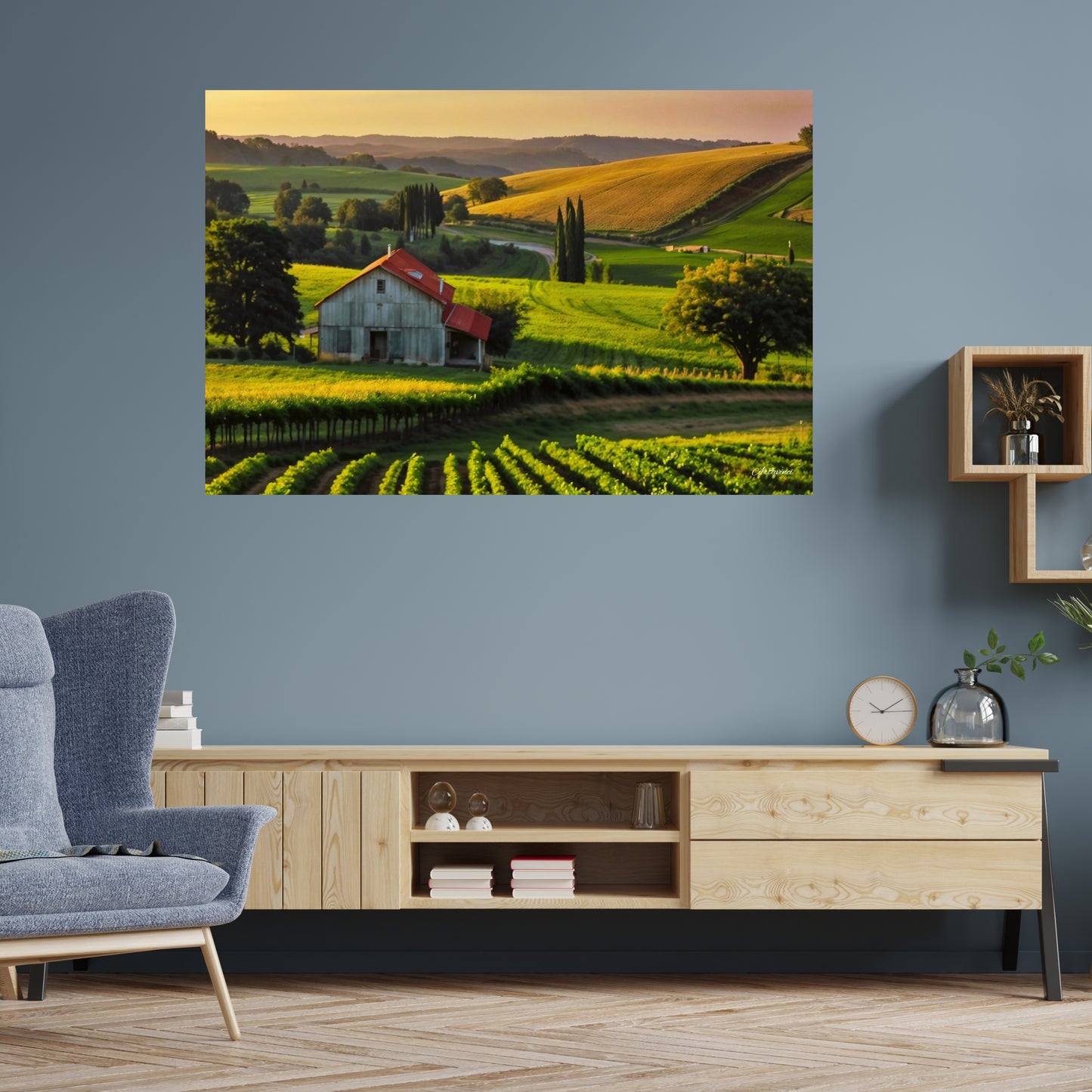 House in Countryside Vineyard Landscape Canvas Wall Art