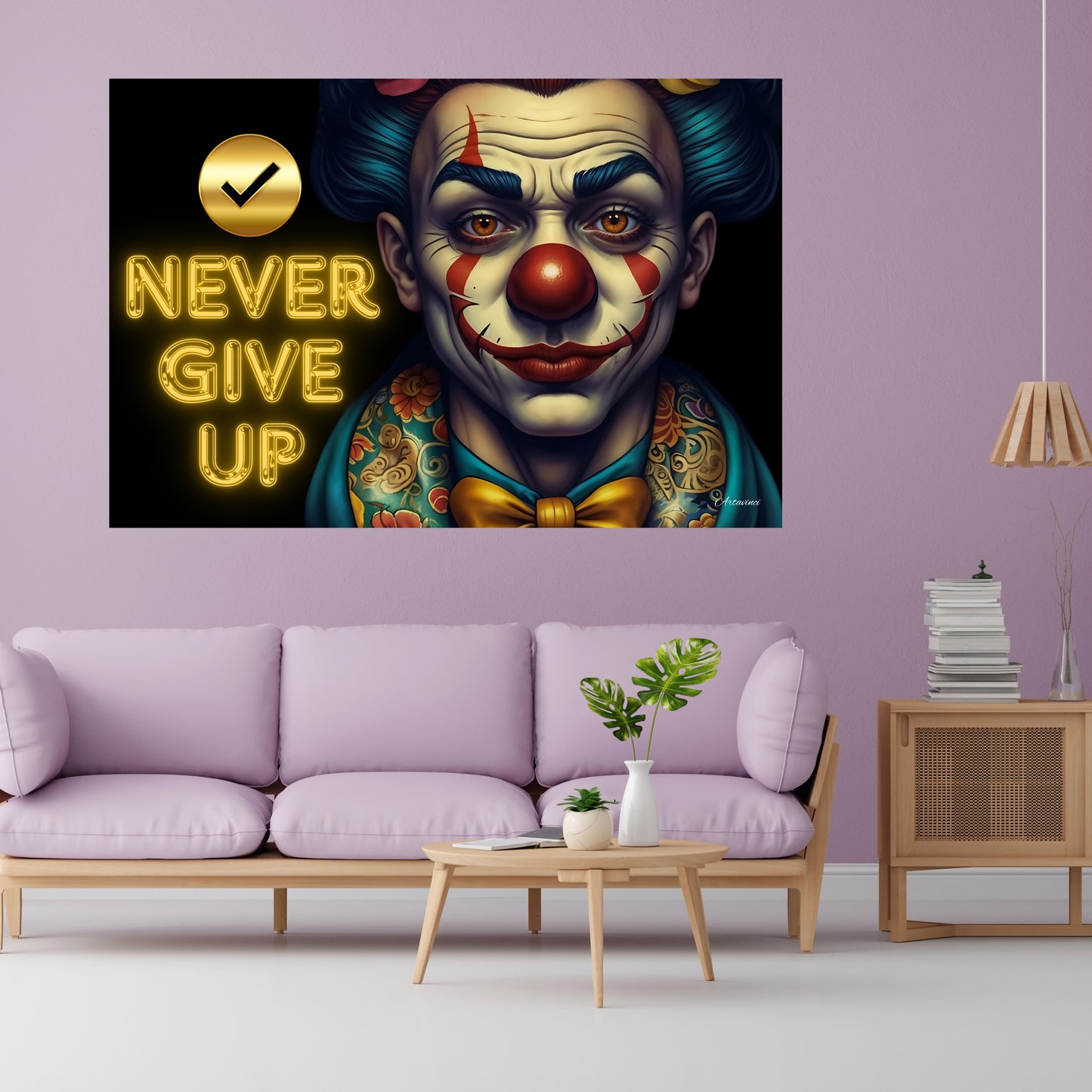 Never Give Up Clown Canvas Wall Art Print