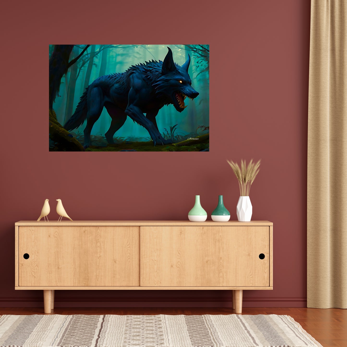 Scary Stalking Black Wolf Canvas Art