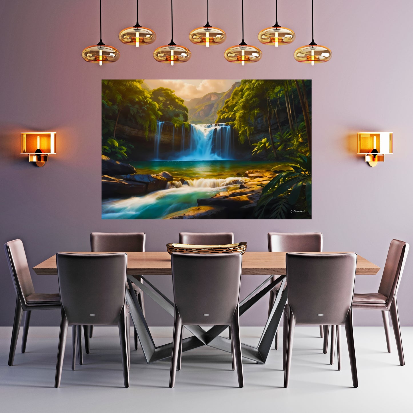 Nature Waterfall Forest Paradise Canvas Wall Art Picture Framed Print