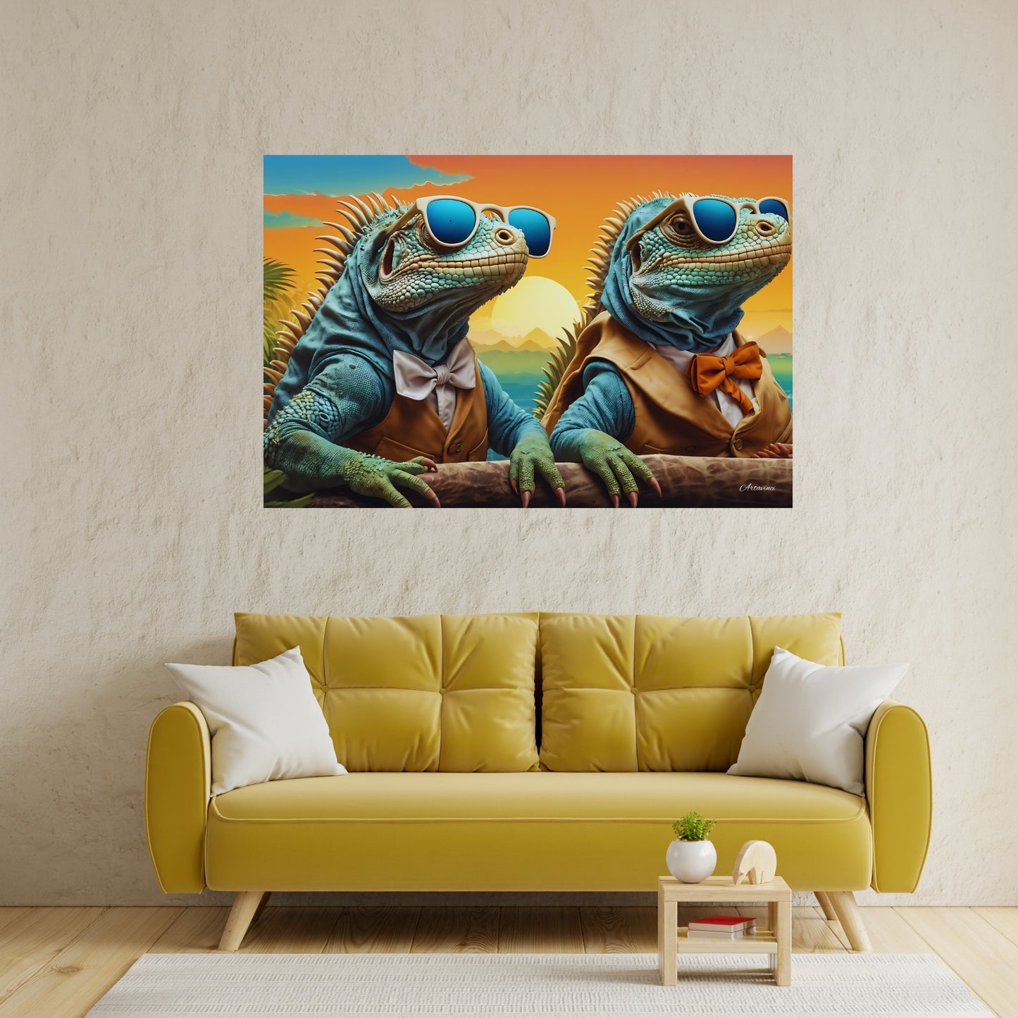 Two Modern Iguana Wearing Sunglasses Canvas Art