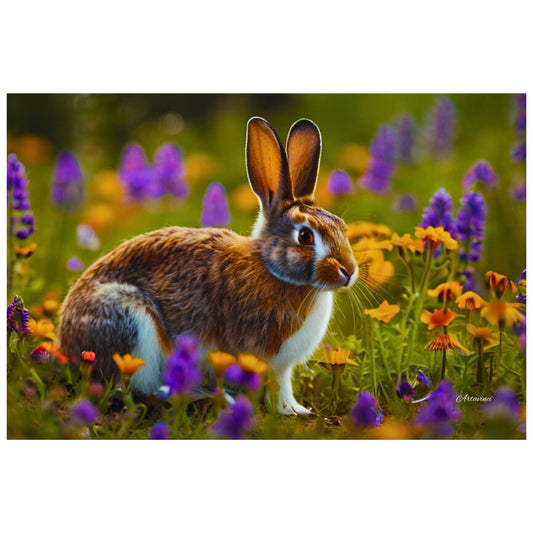 Cute Rabbit in Flower Garden Canvas Art