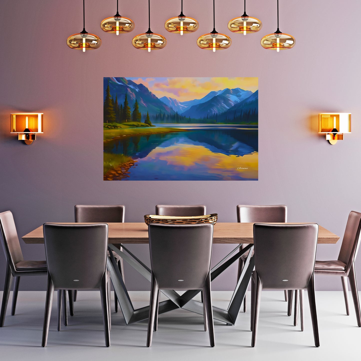 Mountain lake landscape canvas art