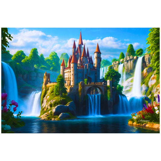 Fairytale Castle Waterfall Canvas Art