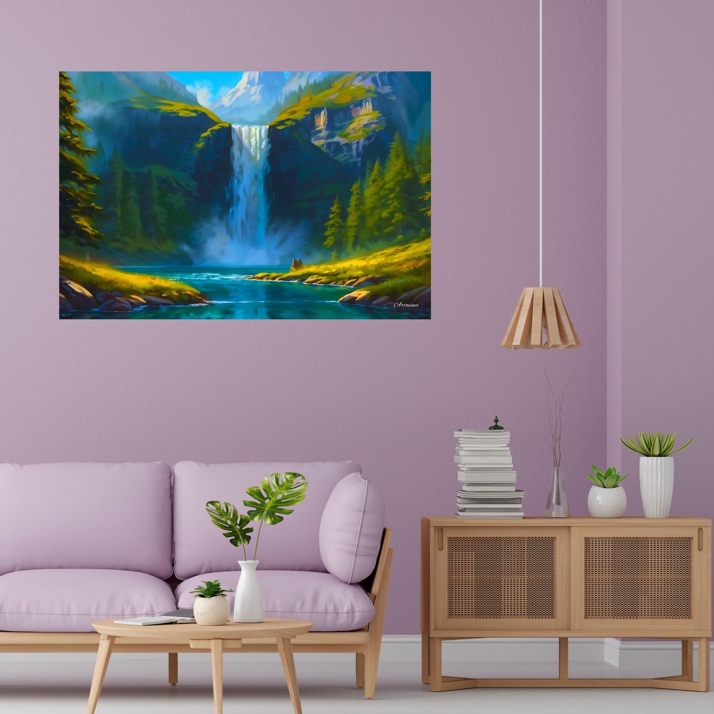 Nature Waterfall Mountain River Paradise Canvas Wall Art Picture Framed Print