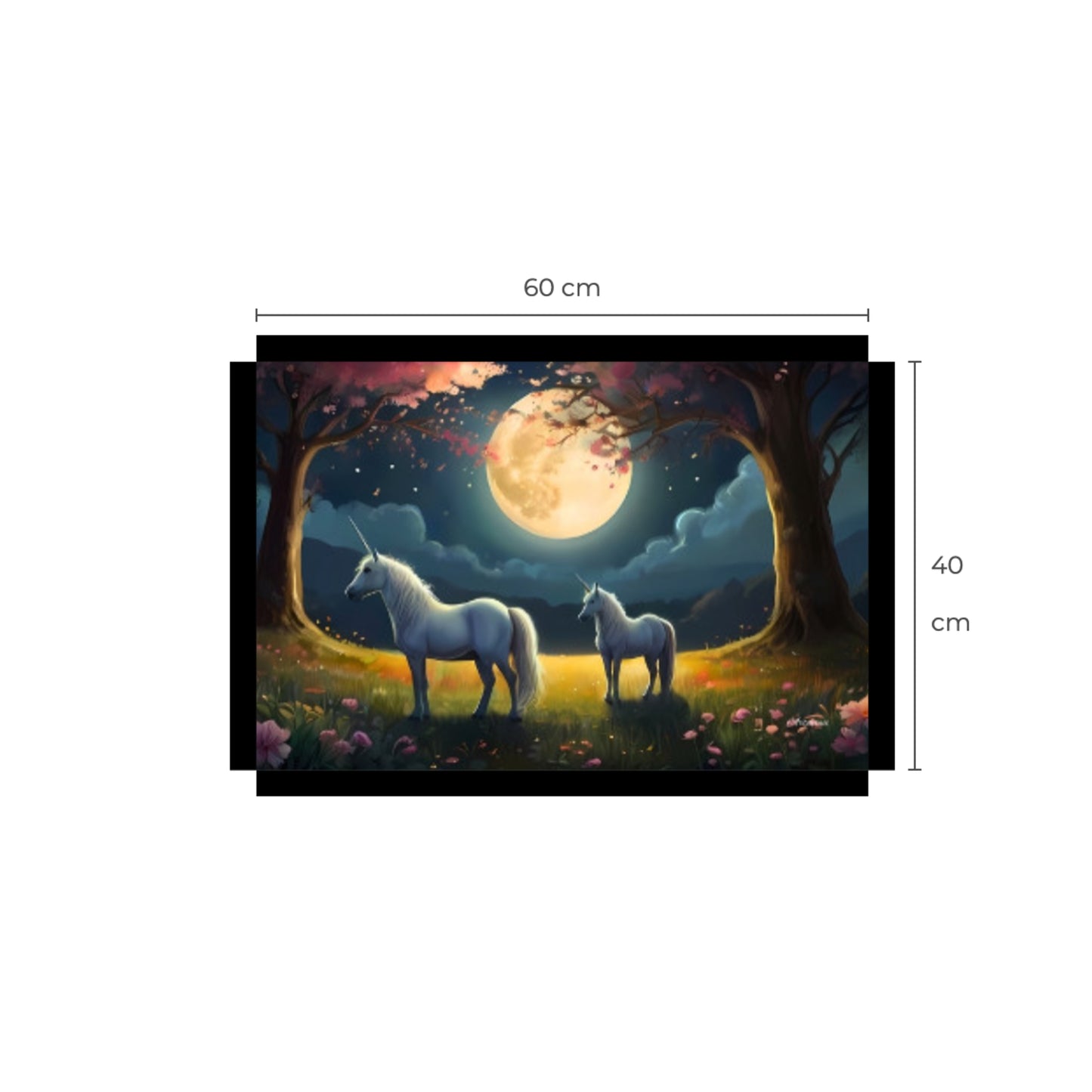 Two White Unicorns Standing in Forest Full Moon Canvas Art