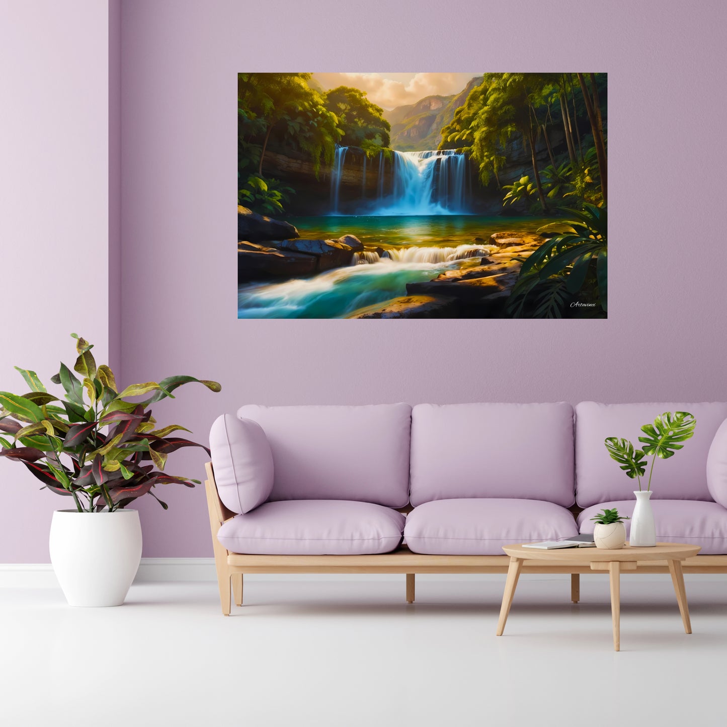 Nature Waterfall Forest Paradise Canvas Wall Art Picture Framed Print