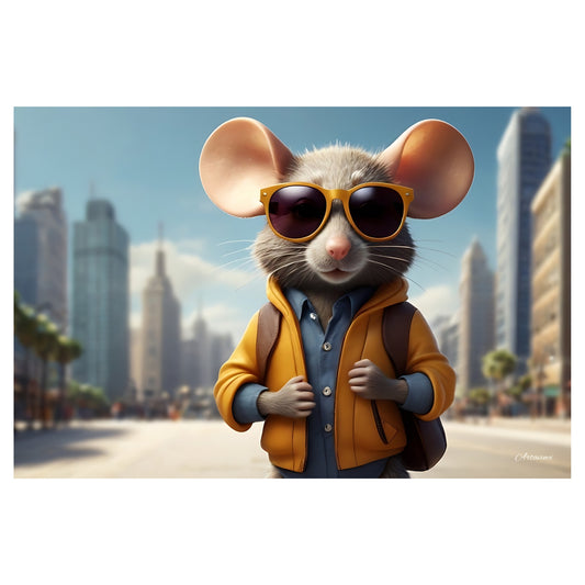 School Boy Mouse Cartoon Character Canvas Art